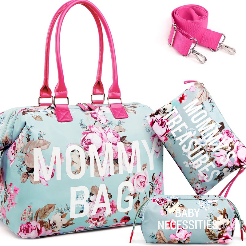 LitBear Mommy Bag for Hospital, Hospital Tote for Labor and Delivery, Large Capacity Waterproof Mommy Organizer, Multifunction Overnight Tote for Women, Mom Bag with Straps (Blue Floral) - Image 1